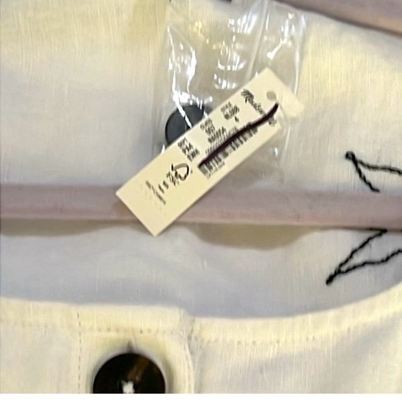 Madewell Linen Embroidered Button Front Midi Dress White Black Size 4 NWT - Picture 7 of 7